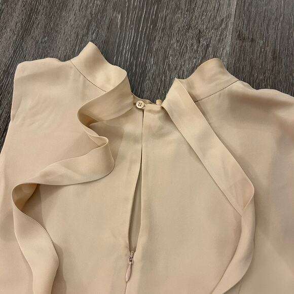 Theory 100% Silk Sleeveless Tie Back Midi Dress High Low Hem Nude Beige Elegant - Picture 14 of 16